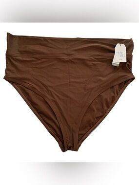 Time and True Womens BROWN Swimsuit HIGH WAIST Bikini Bottom Plus Size 1X 16 18